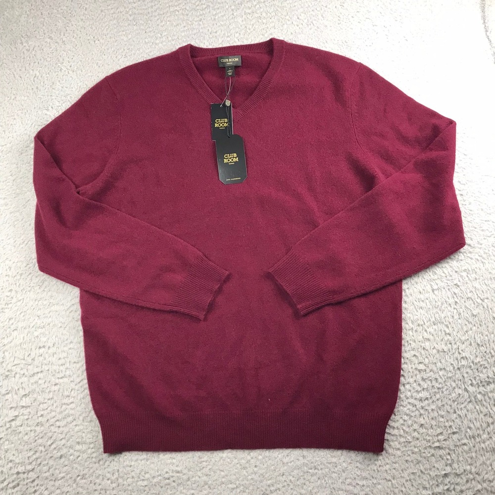 Club Room Sweater Mens L Cabernet Red 100% Cashmere V-Neck Luxury NEW NWT